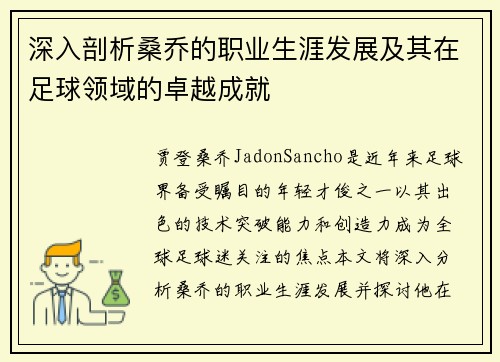 深入剖析桑乔的职业生涯发展及其在足球领域的卓越成就